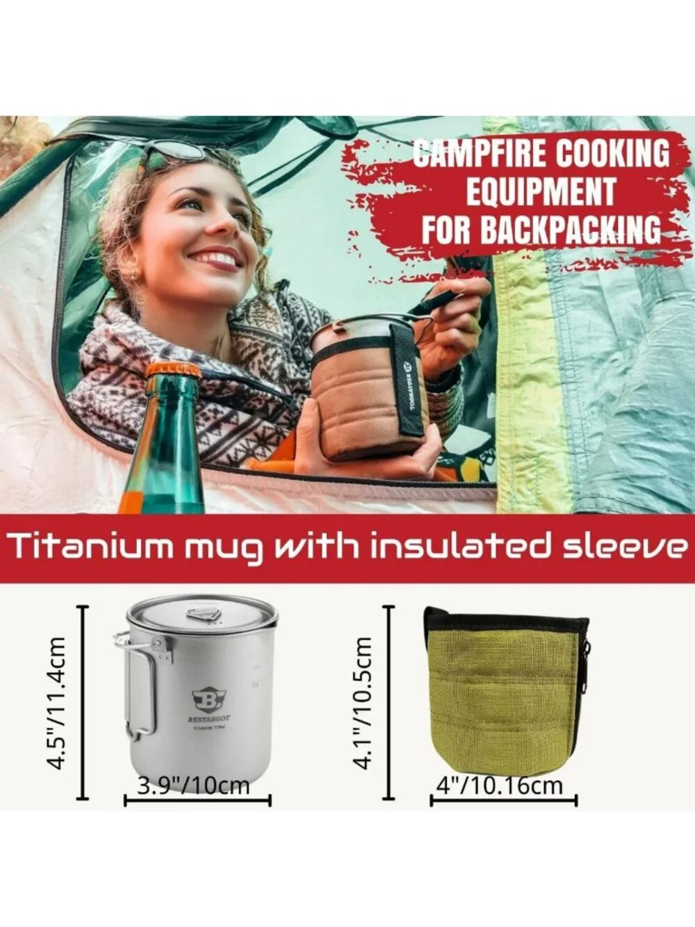 750ml Lightweight Titanium Camping Pot with Heat-Insulating Cup Sleeve
